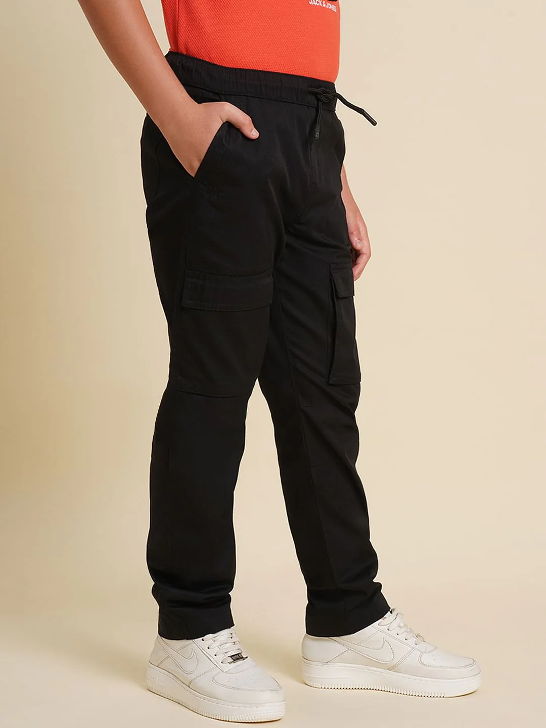 Boys Black Mid Rise Cotton Pants - Image 3