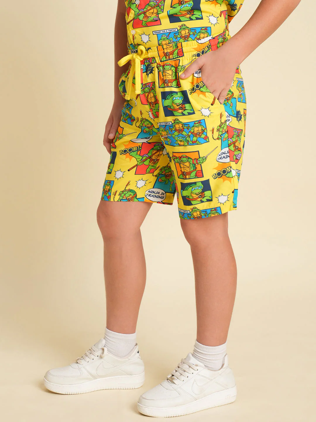 Boys Yellow Ninja Turtles Print Co-ord Set Shorts - Image 3