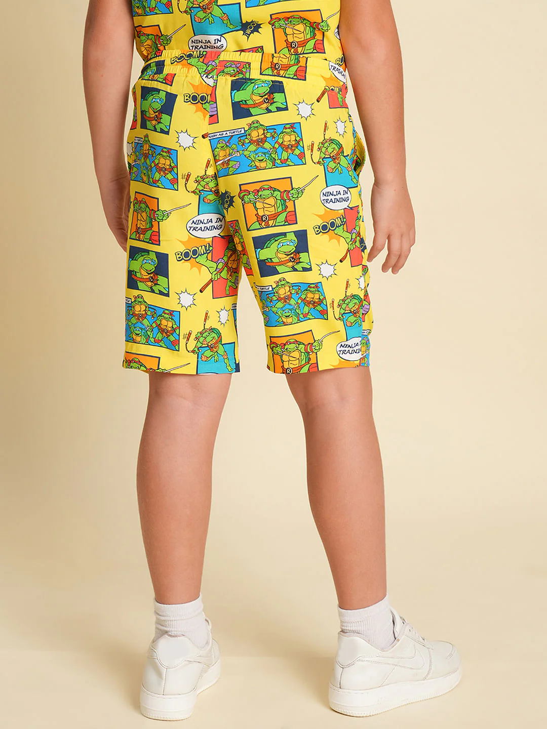 Boys Yellow Ninja Turtles Print Co-ord Set Shorts - Image 4