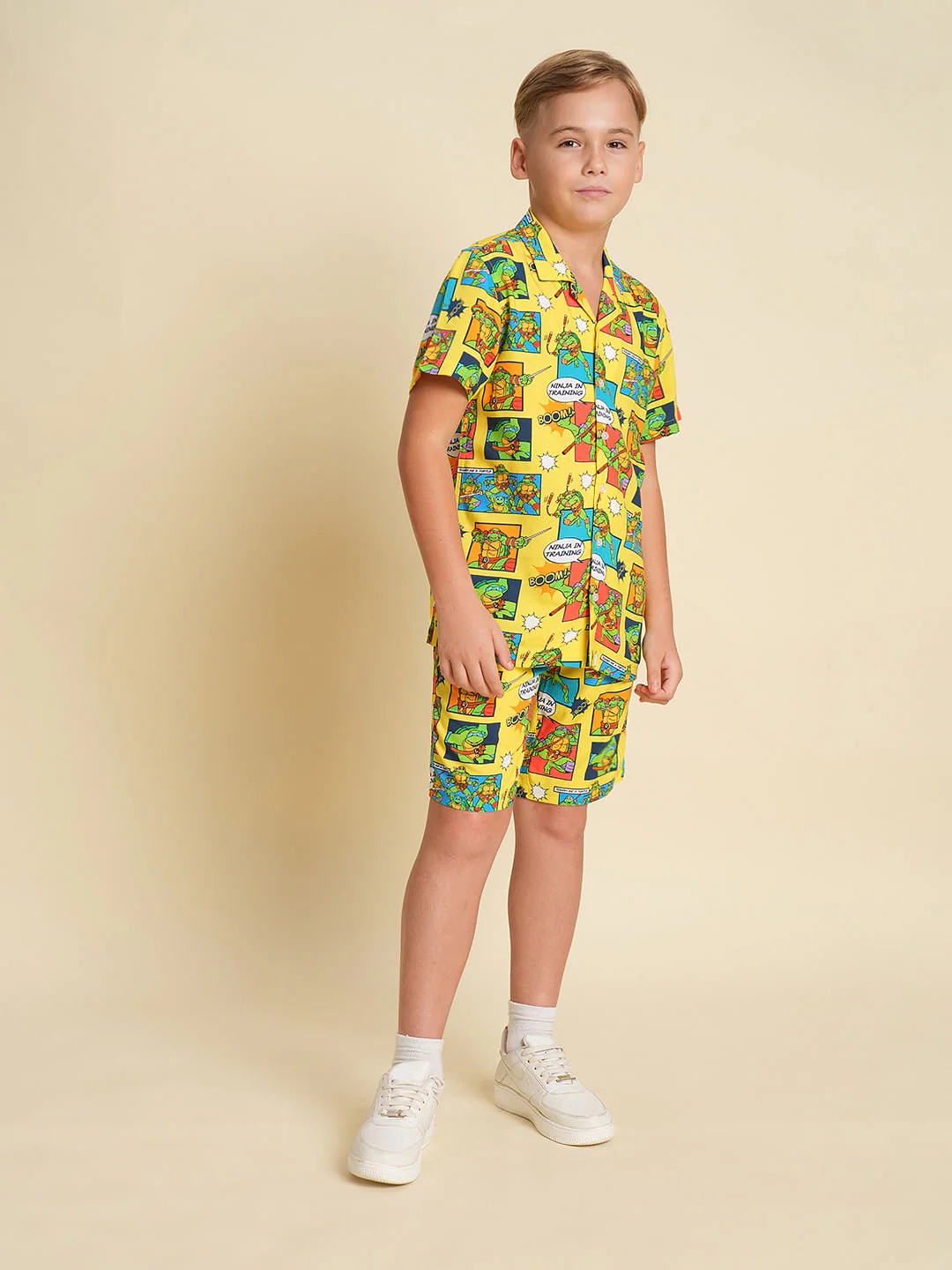 Boys Yellow Ninja Turtles Print Co-ord Set Shorts - Image 5