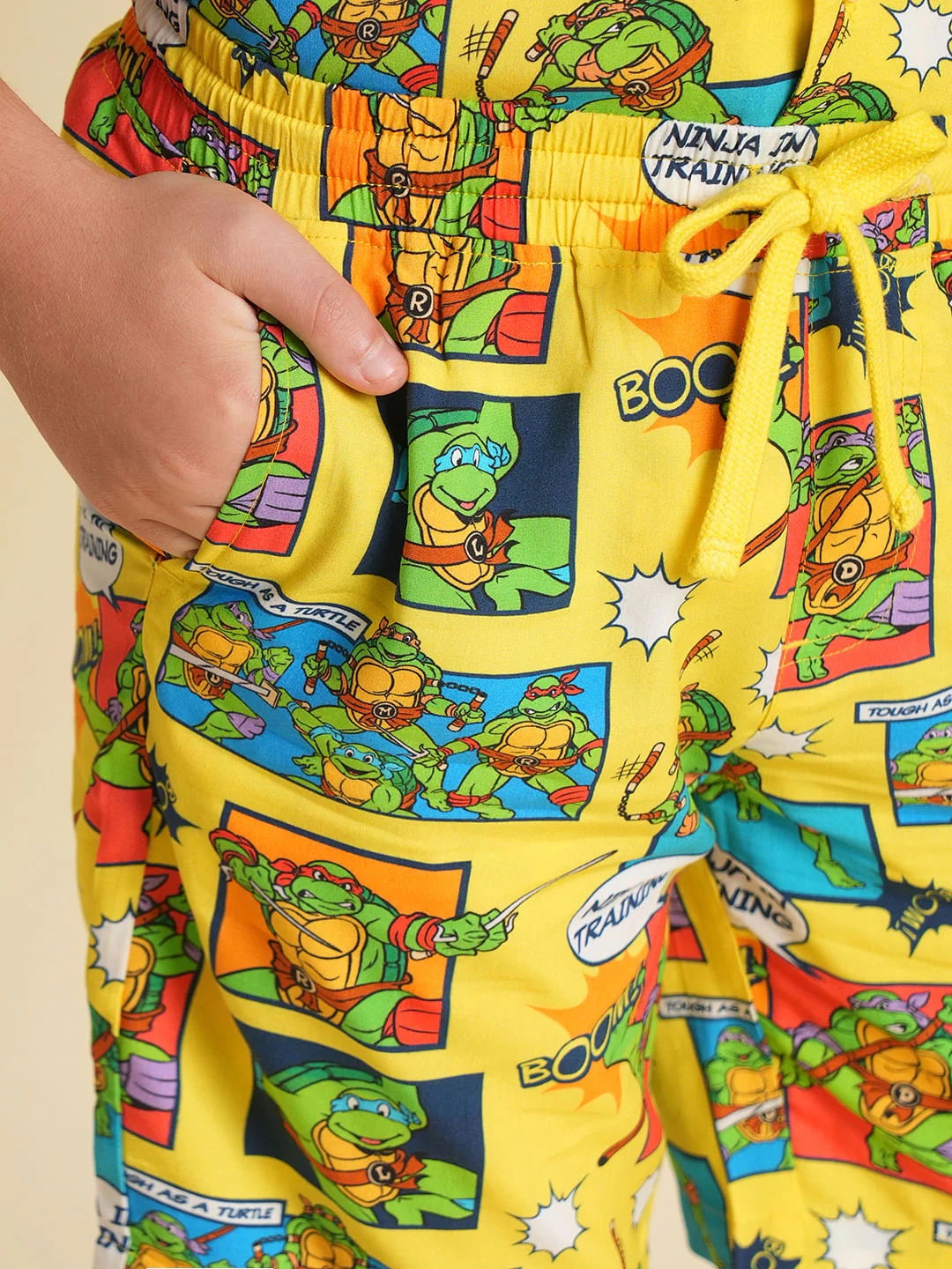 Boys Yellow Ninja Turtles Print Co-ord Set Shorts - Image 6