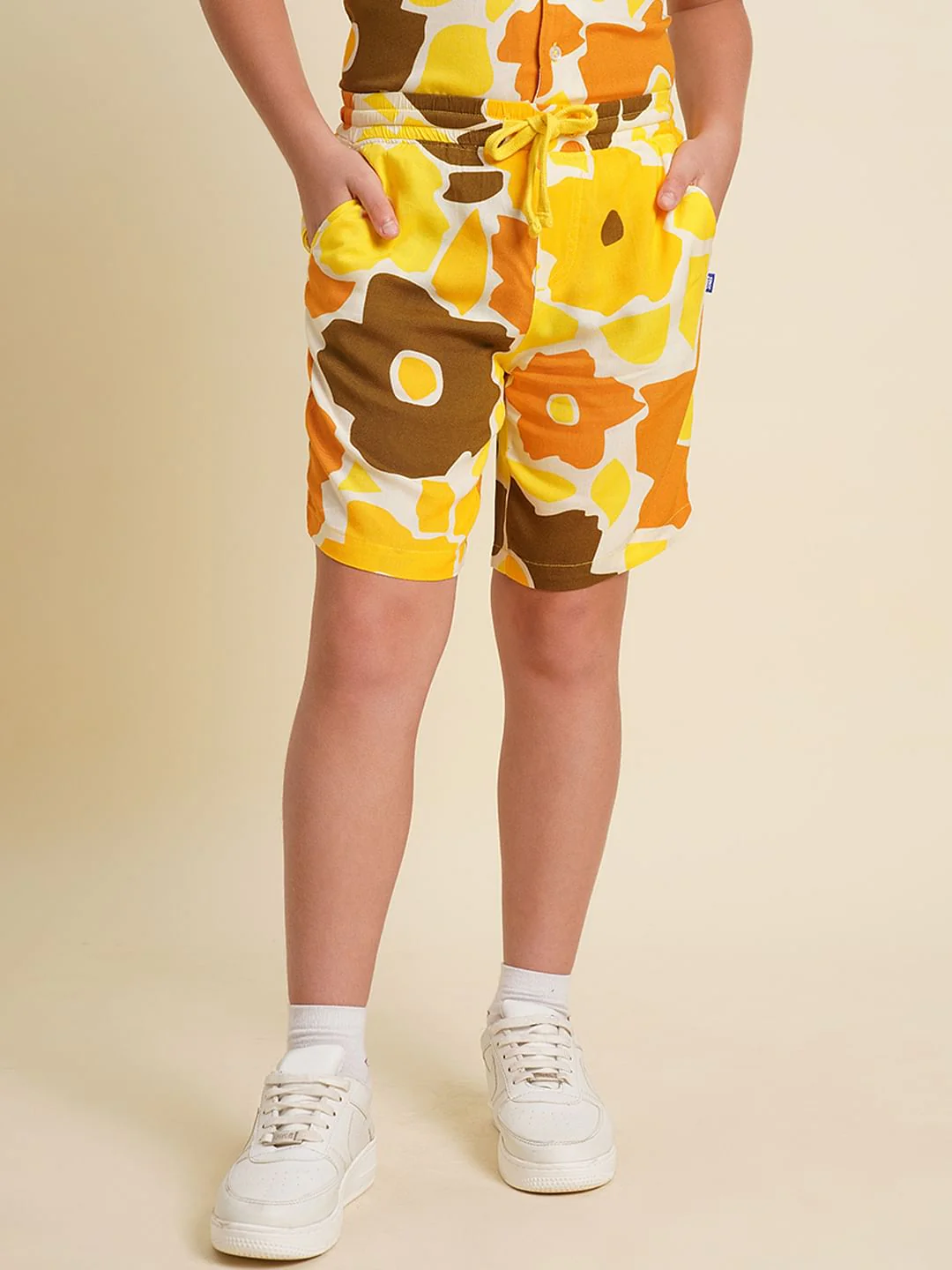 Boys Yellow Printed Co-ord Set Shorts - Image 2