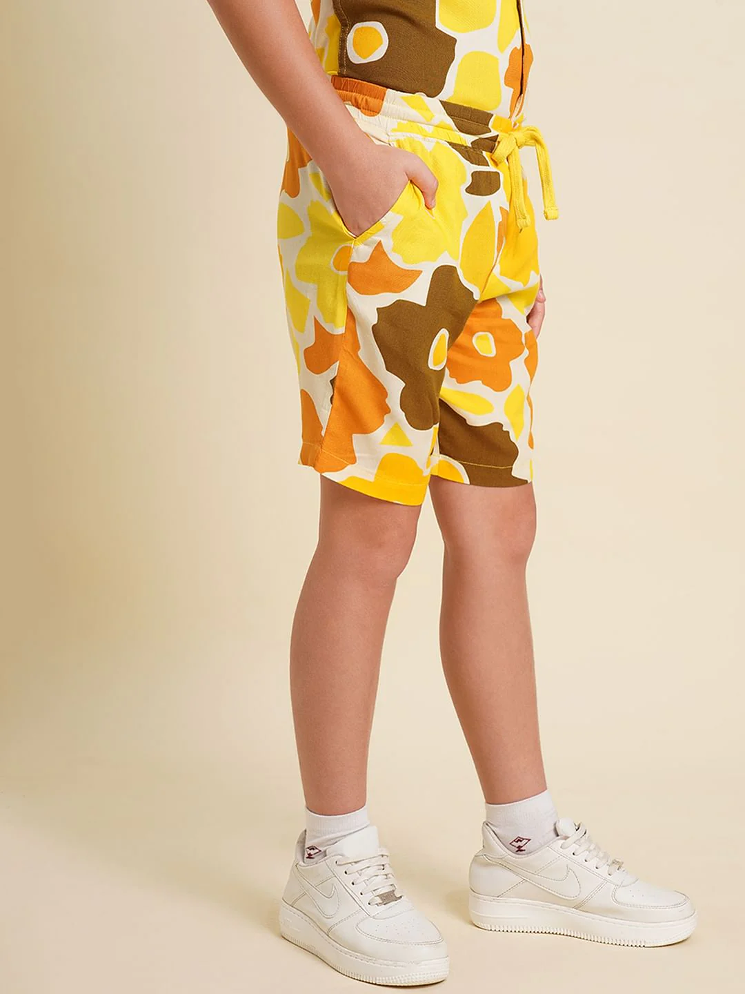 Boys Yellow Printed Co-ord Set Shorts - Image 3