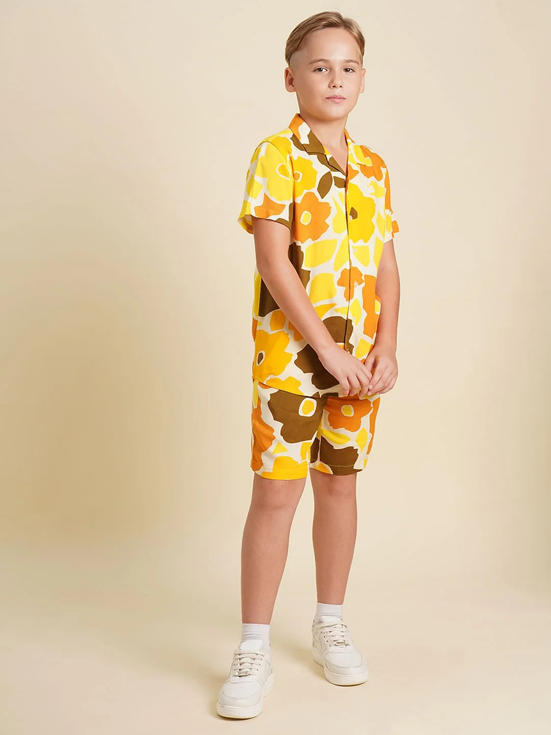 Boys Yellow Printed Co-ord Set Shorts - Image 5