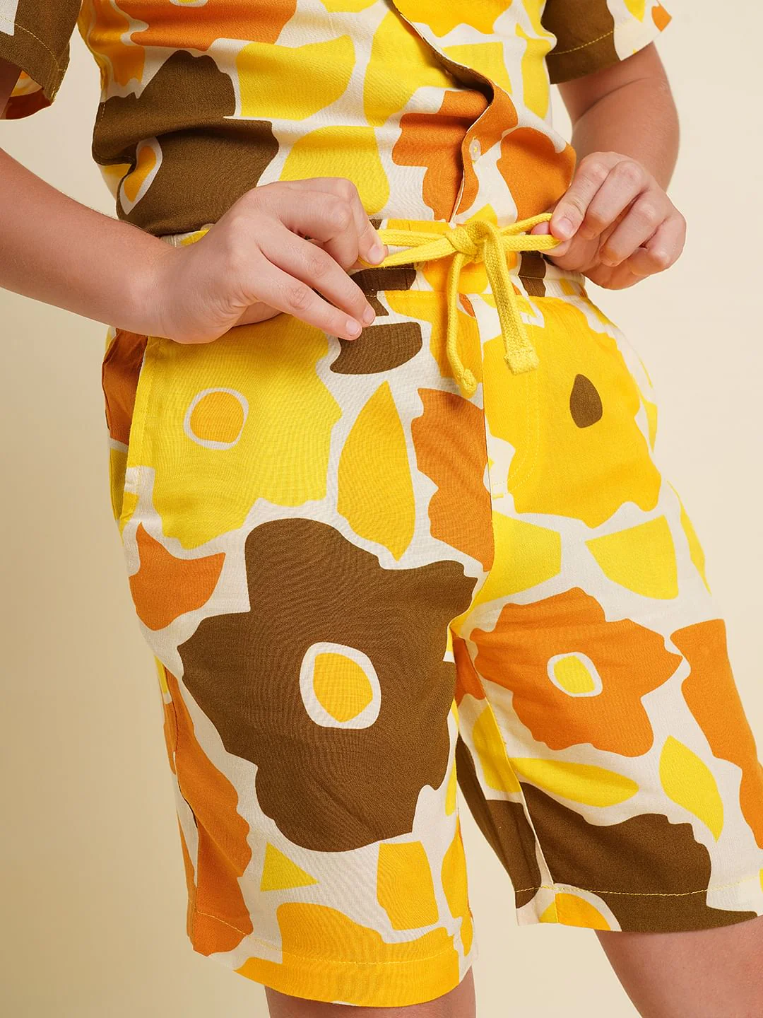 Boys Yellow Printed Co-ord Set Shorts - Image 6