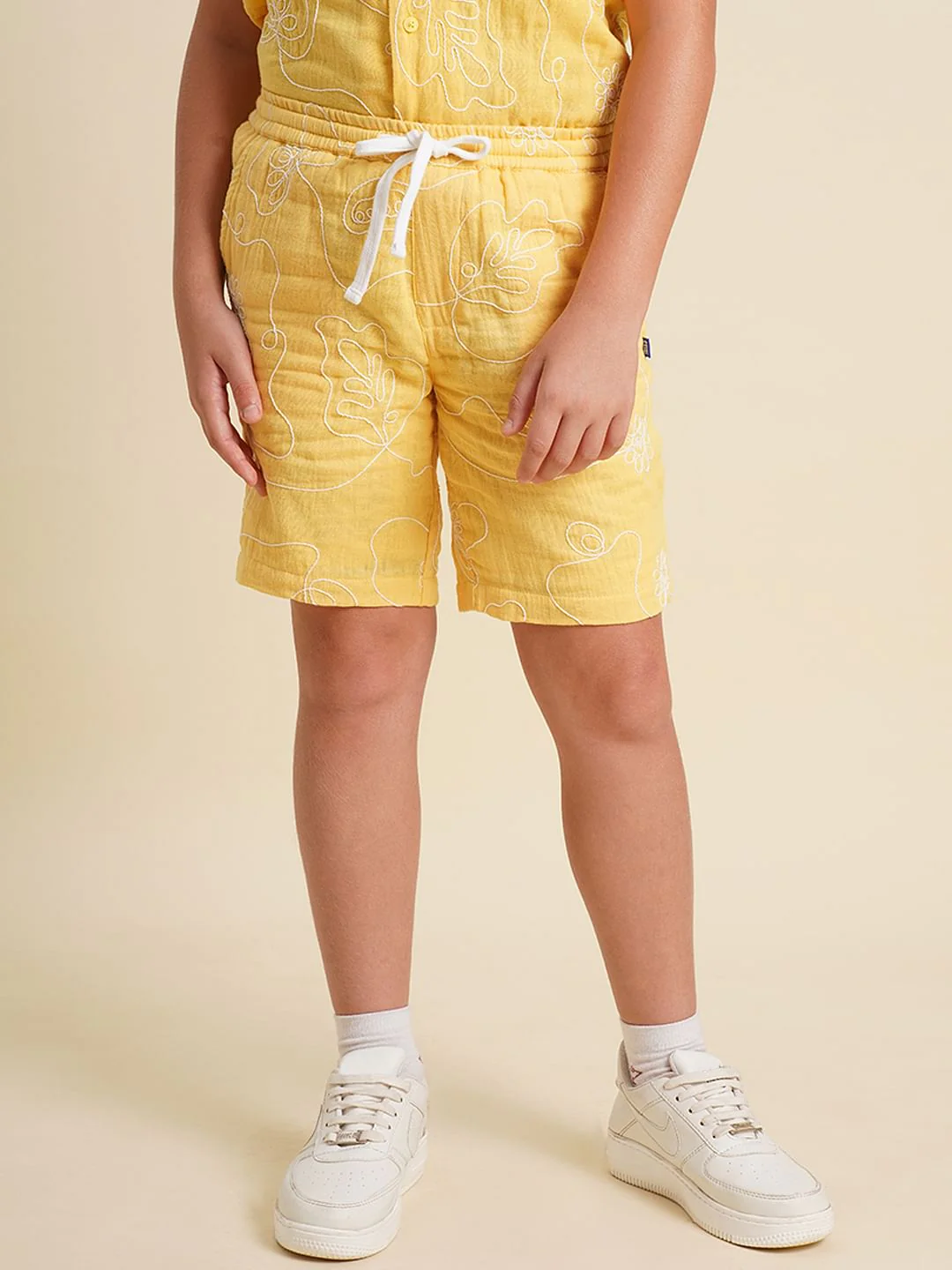 Boys Yellow Embroidered Co-ord Set Shorts - Image 2