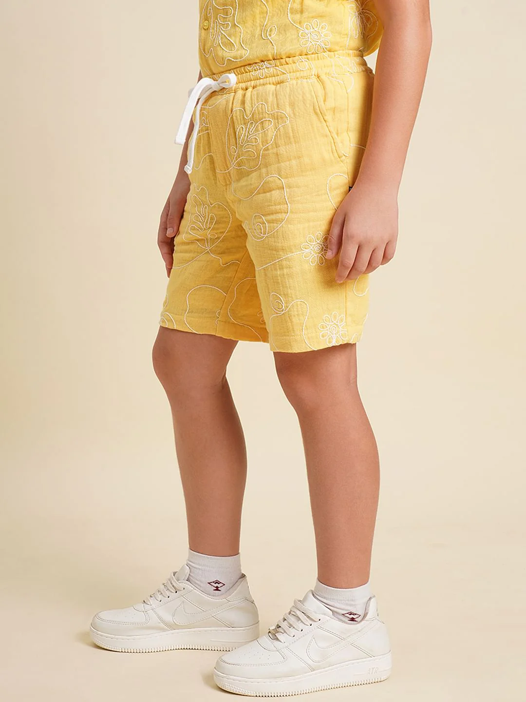 Boys Yellow Embroidered Co-ord Set Shorts - Image 3