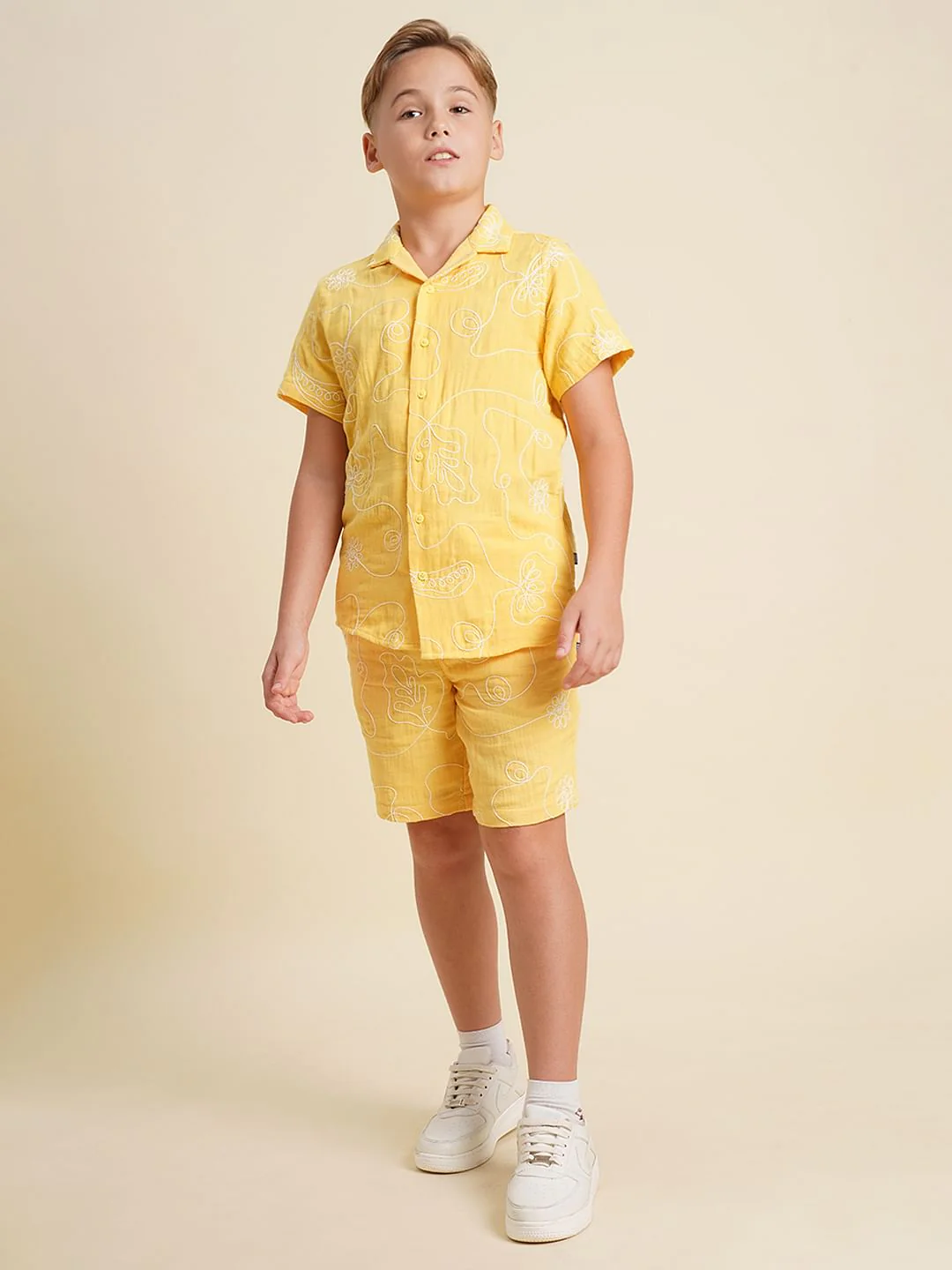 Boys Yellow Embroidered Co-ord Set Shorts - Image 5