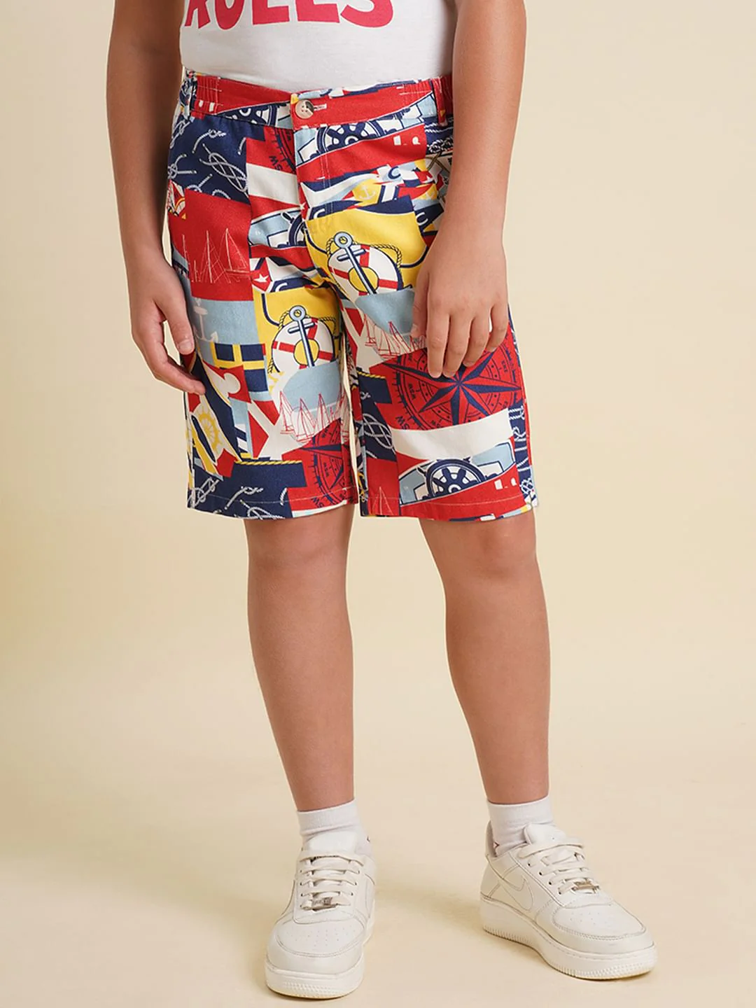 Boys White Sailor Print Shorts - Image 2