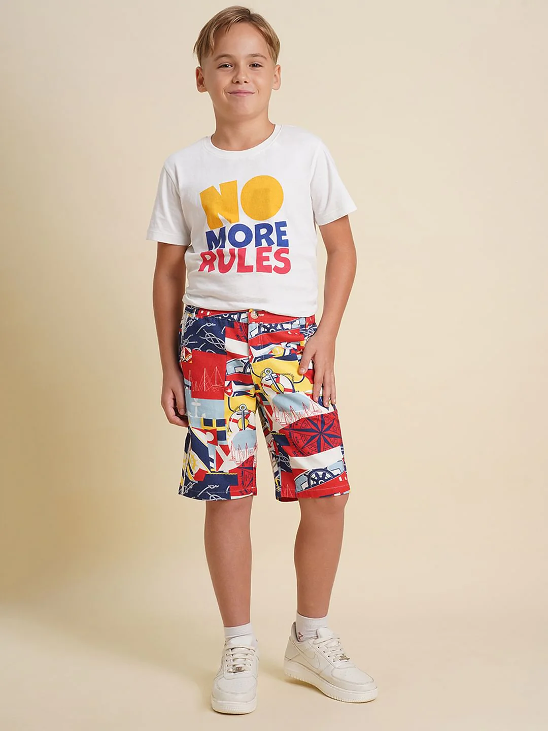 Boys White Sailor Print Shorts - Image 5