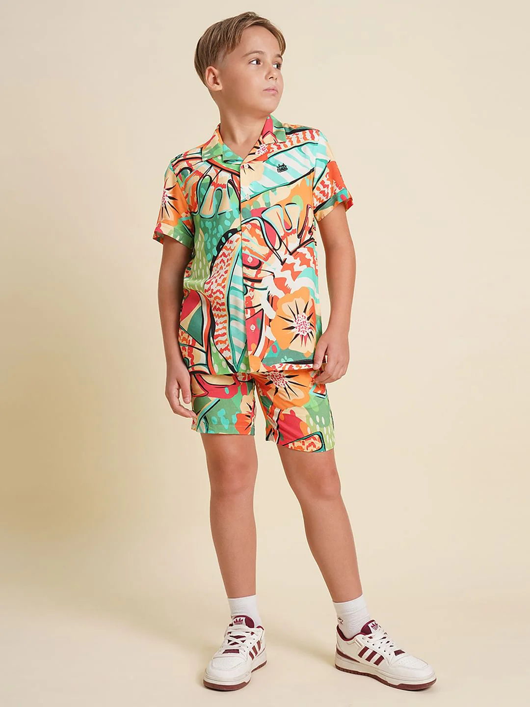Boys Green Printed Co-ord Set Shorts - Image 5