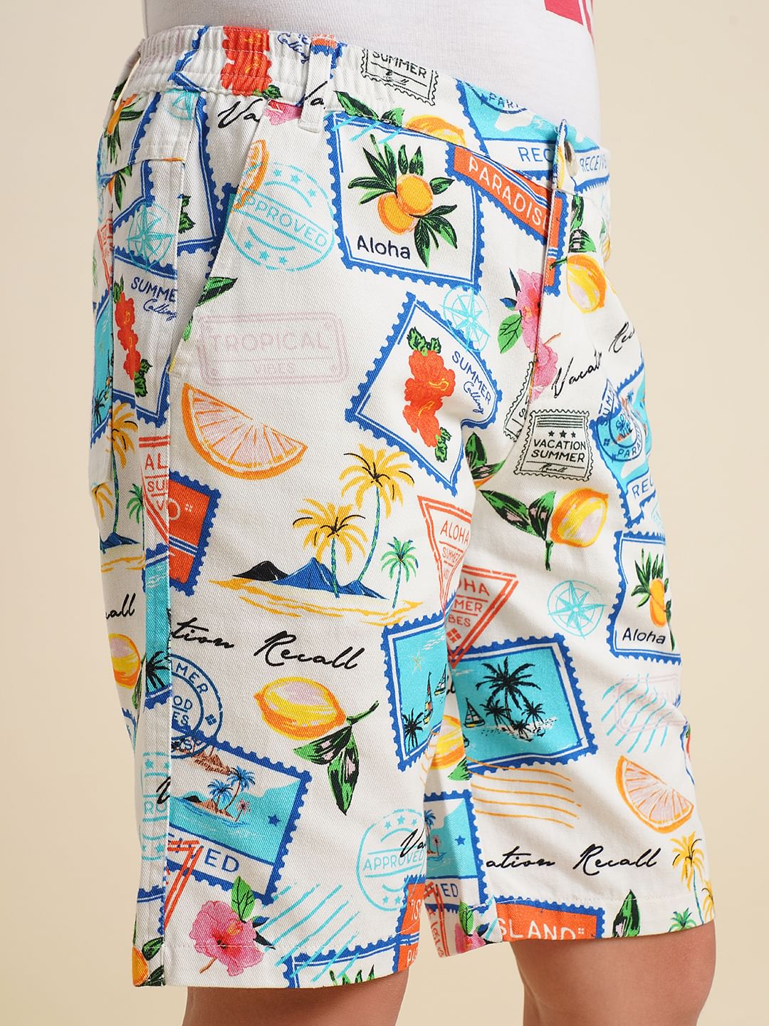Boys White Stamp Print Co-ord Set Shorts - Image 6