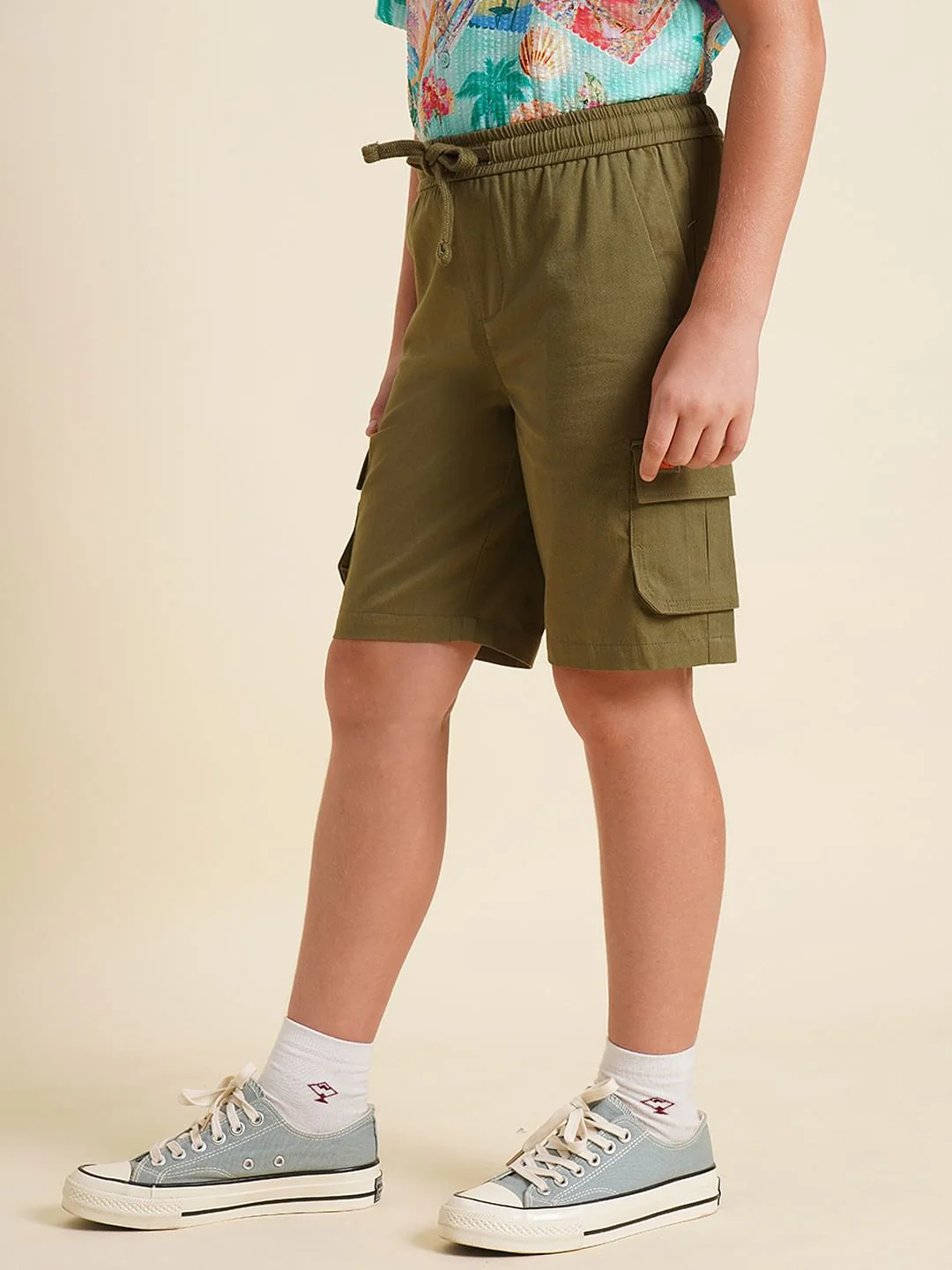 Boys Dark Green Cotton Shorts - Image 3