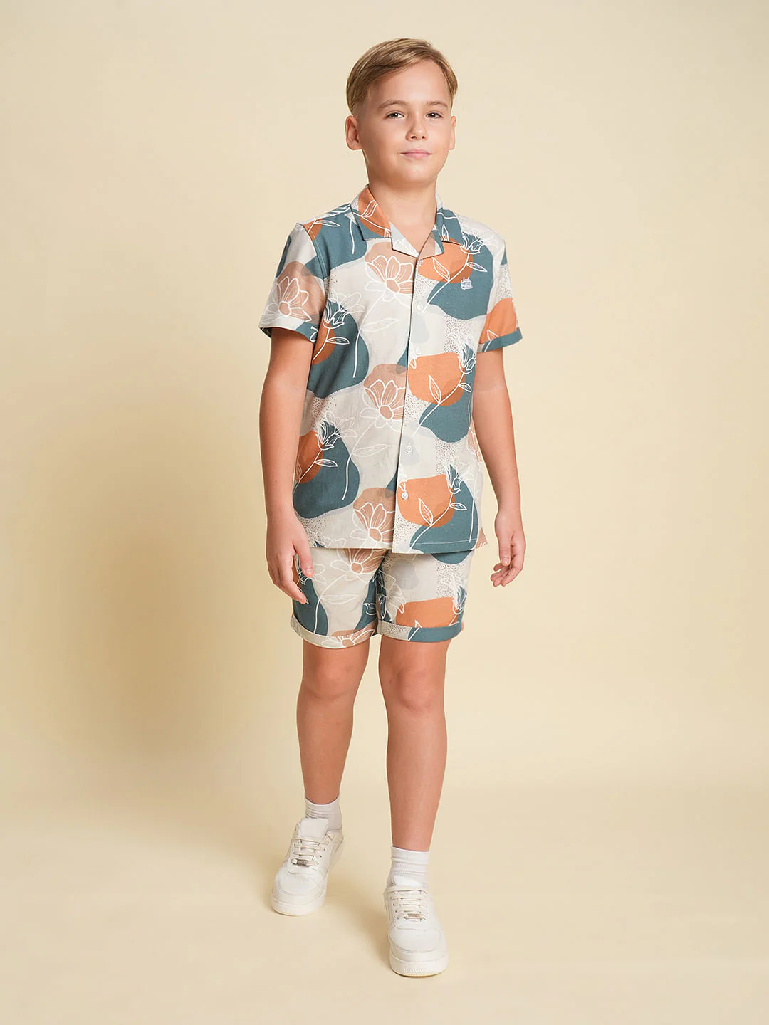 Boys Green Printed Co-ord Set Shorts - Image 5