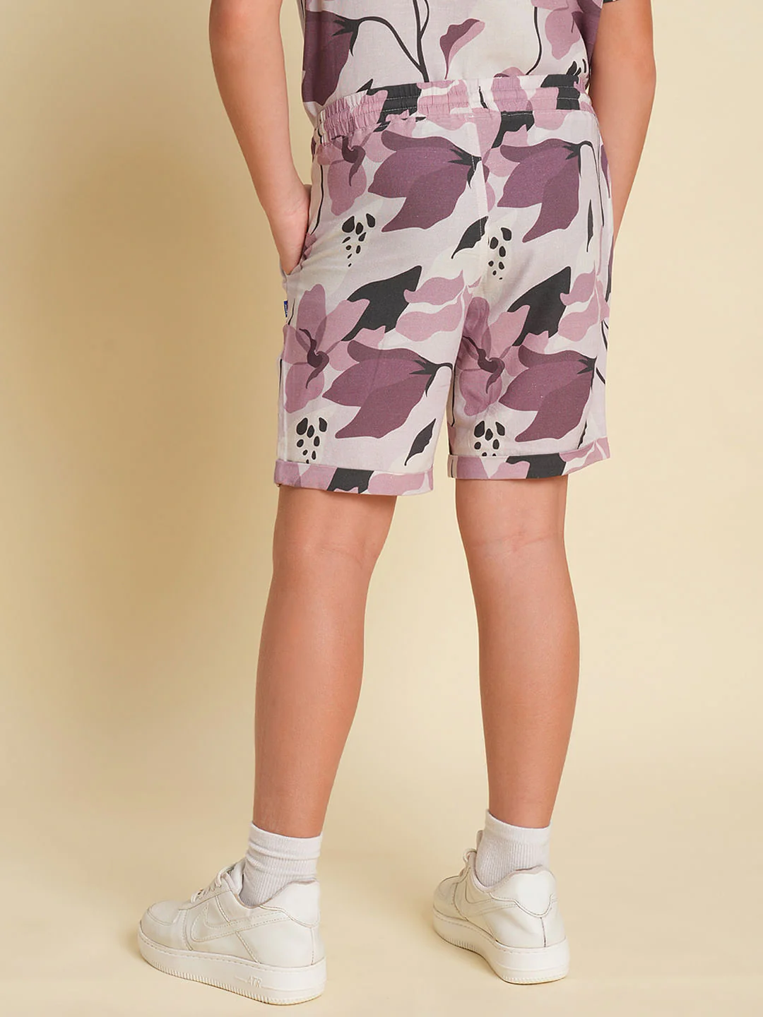 Boys Brown Printed Co-ord Set Shorts - Image 4