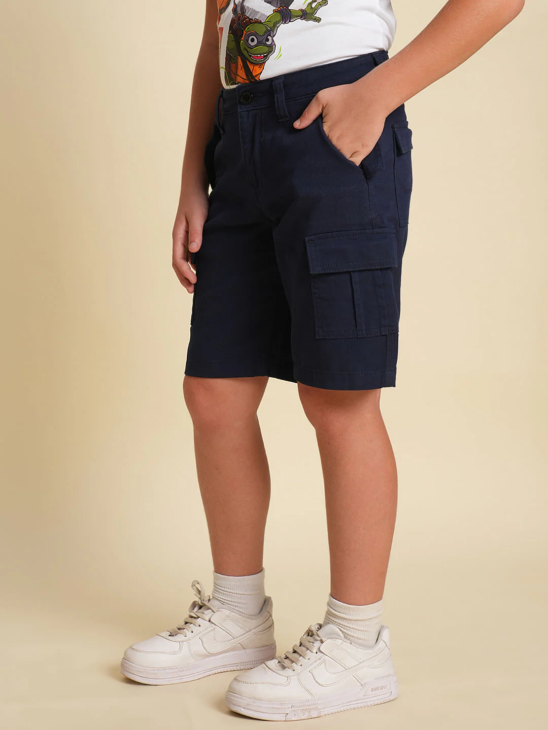 Boys Dark Blue Cotton Casual Shorts - Image 3