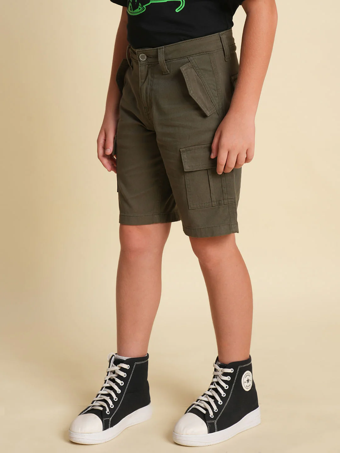 Boys Olive Cotton Casual Shorts - Image 3