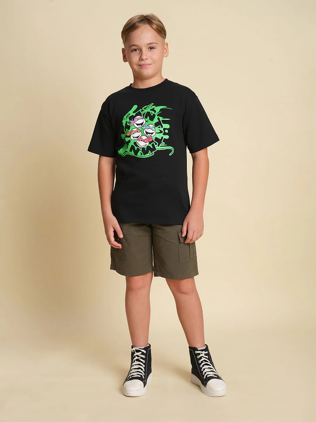 Boys Olive Cotton Casual Shorts - Image 5