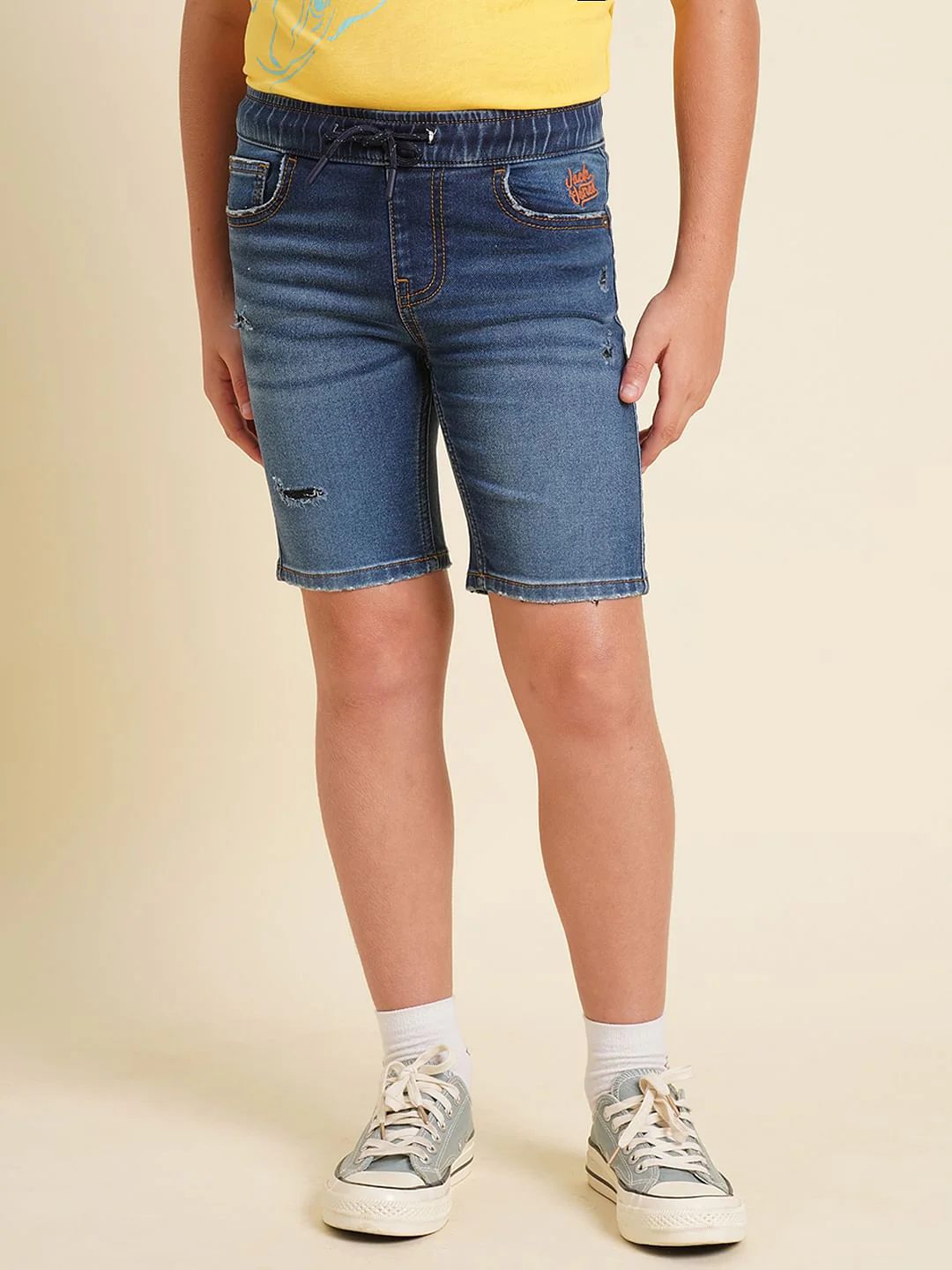 Boys Dark Blue Distressed Denim Shorts - Image 2