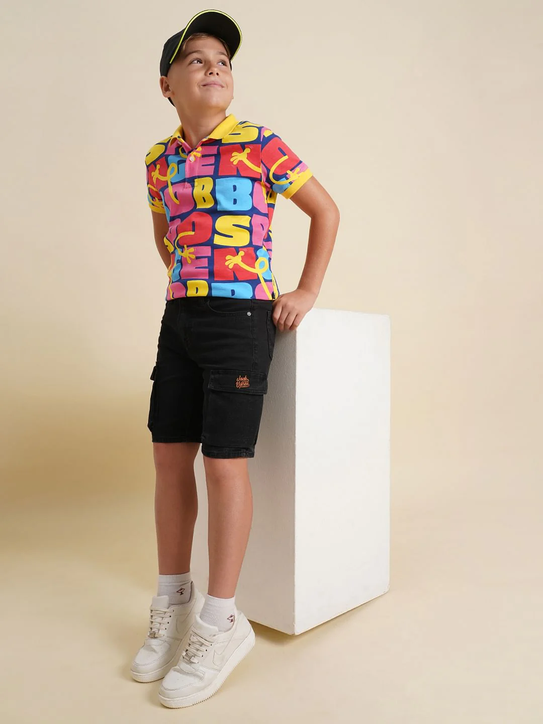 Boys Black Cotton Denim Shorts
