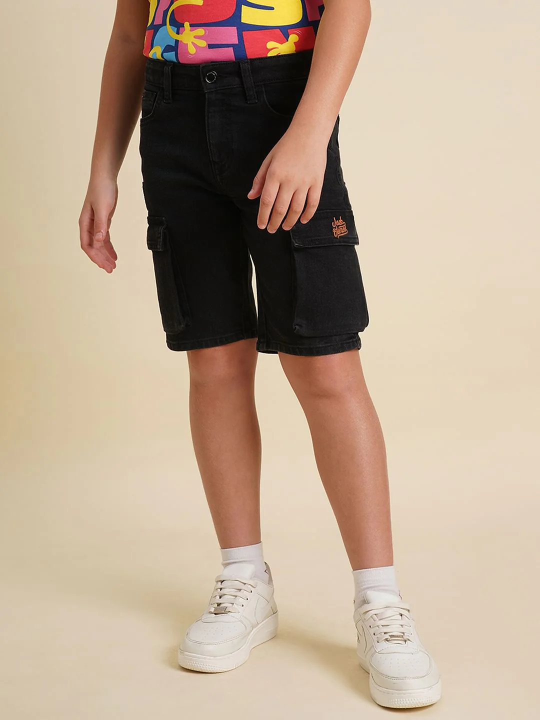 Boys Black Cotton Denim Shorts - Image 2