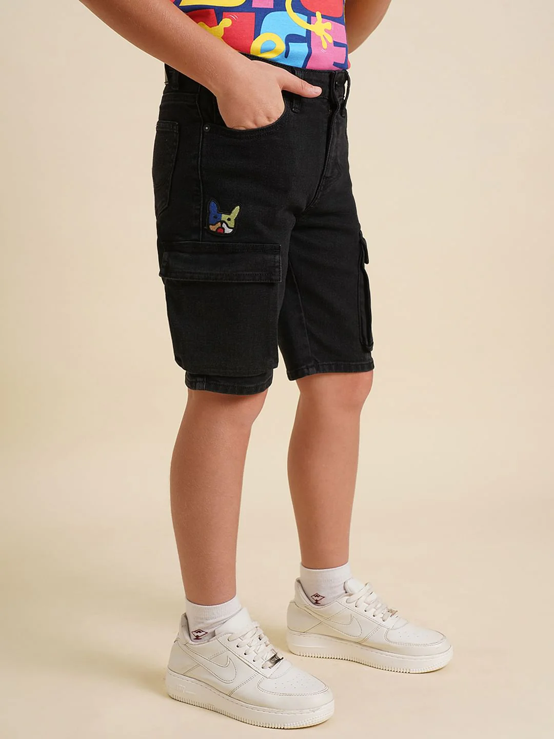 Boys Black Cotton Denim Shorts - Image 3