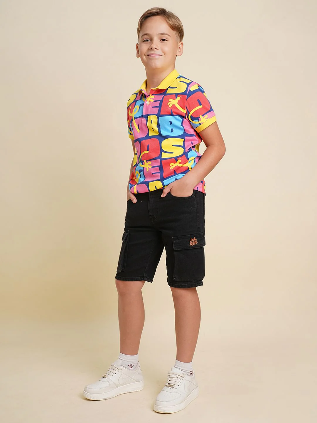 Boys Black Cotton Denim Shorts - Image 5