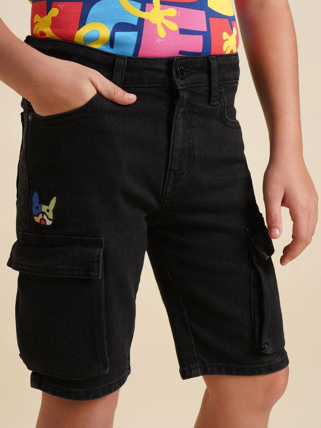 Boys Black Cotton Denim Shorts - Image 6