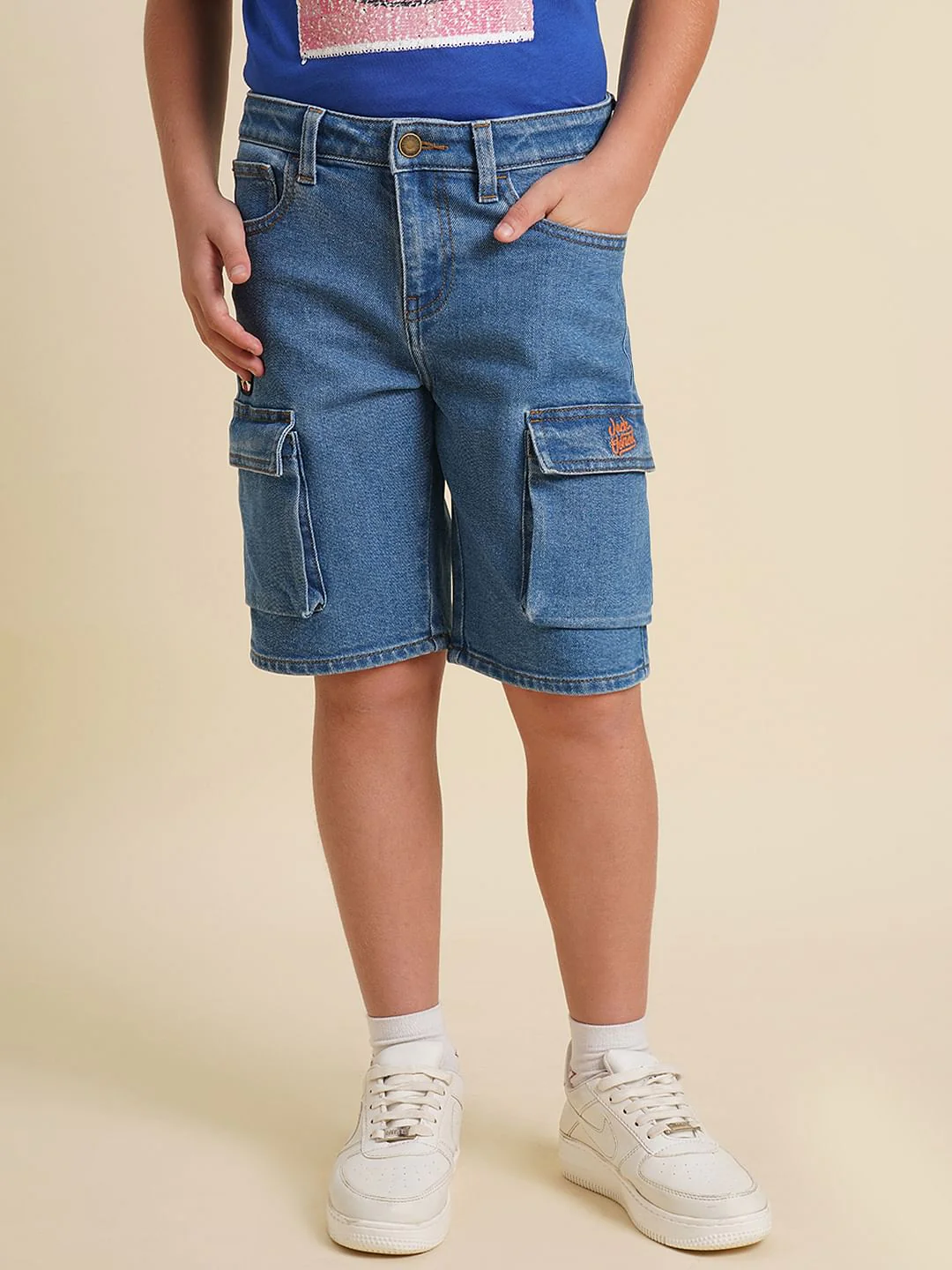 Boys Blue Cotton Denim Shorts - Image 2