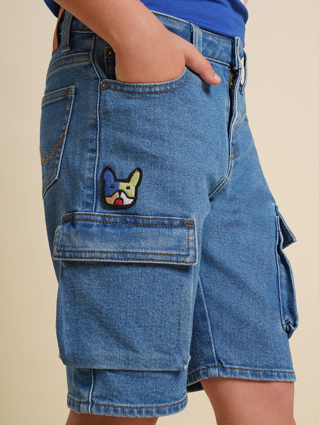 Boys Blue Cotton Denim Shorts - Image 6