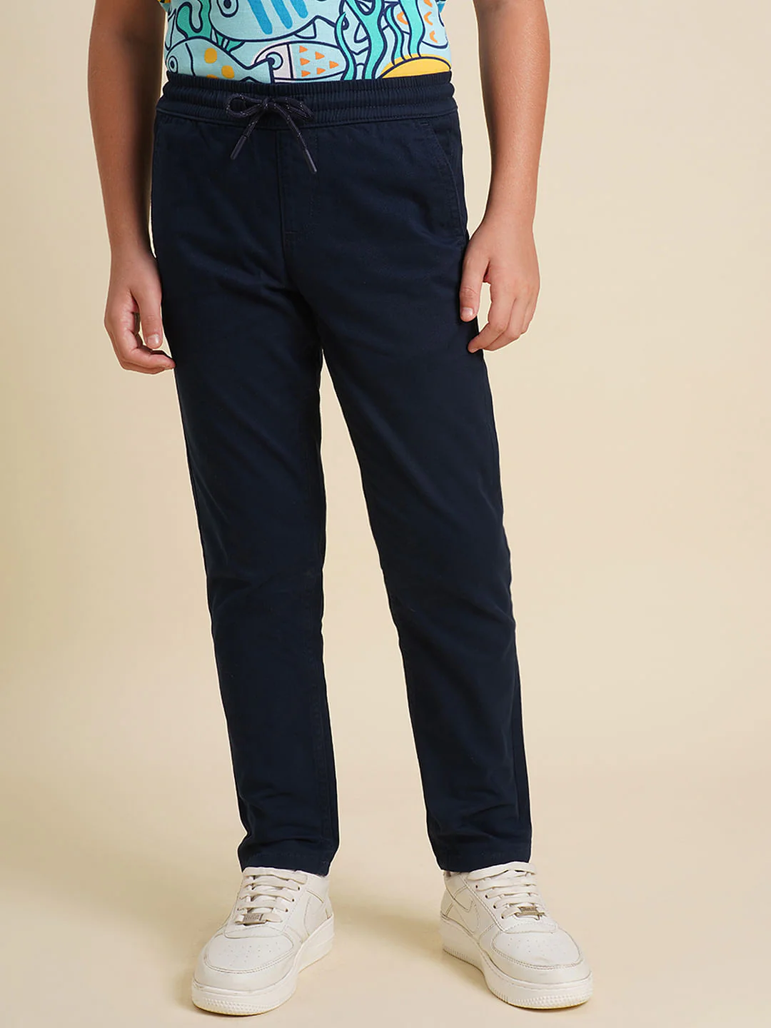 Boys Dark Blue Mid Rise Cotton Pants - Image 2