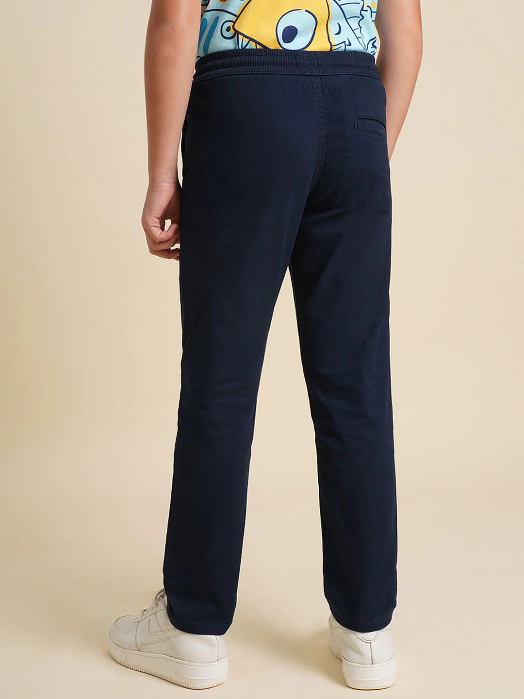 Boys Dark Blue Mid Rise Cotton Pants - Image 4