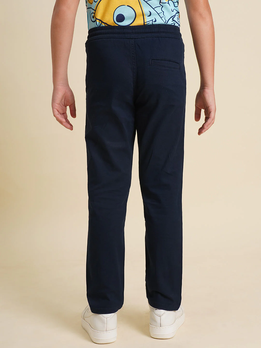 Boys Dark Blue Mid Rise Cotton Pants - Image 9