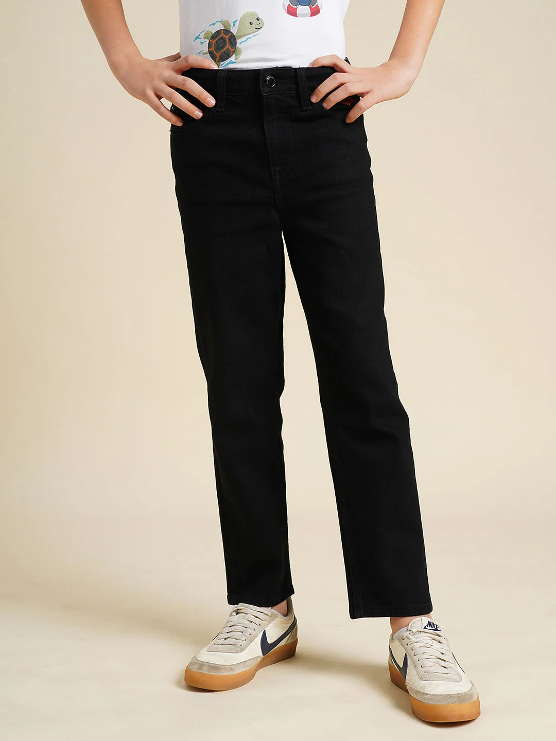 Boys Black Mid Rise Cropped Jeans - Image 2
