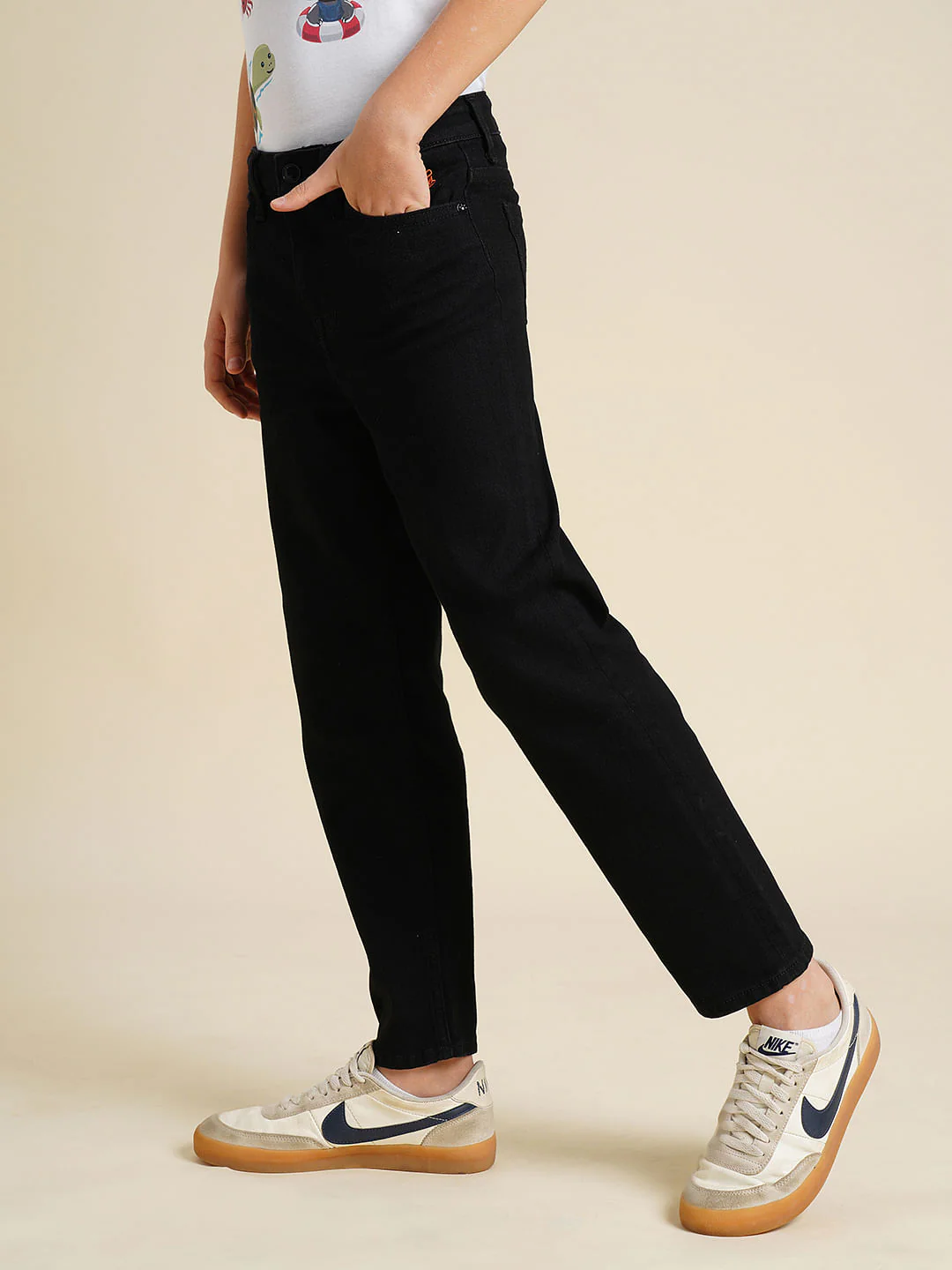 Boys Black Mid Rise Cropped Jeans - Image 3