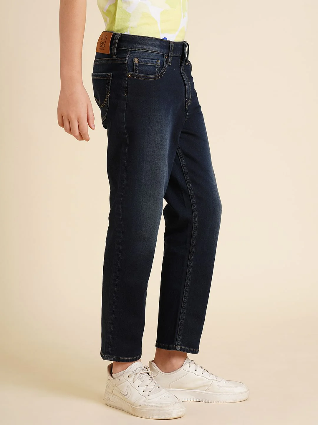 Boys Dark Blue Mid Rise Cotton Straight Fit Jeans - Image 3