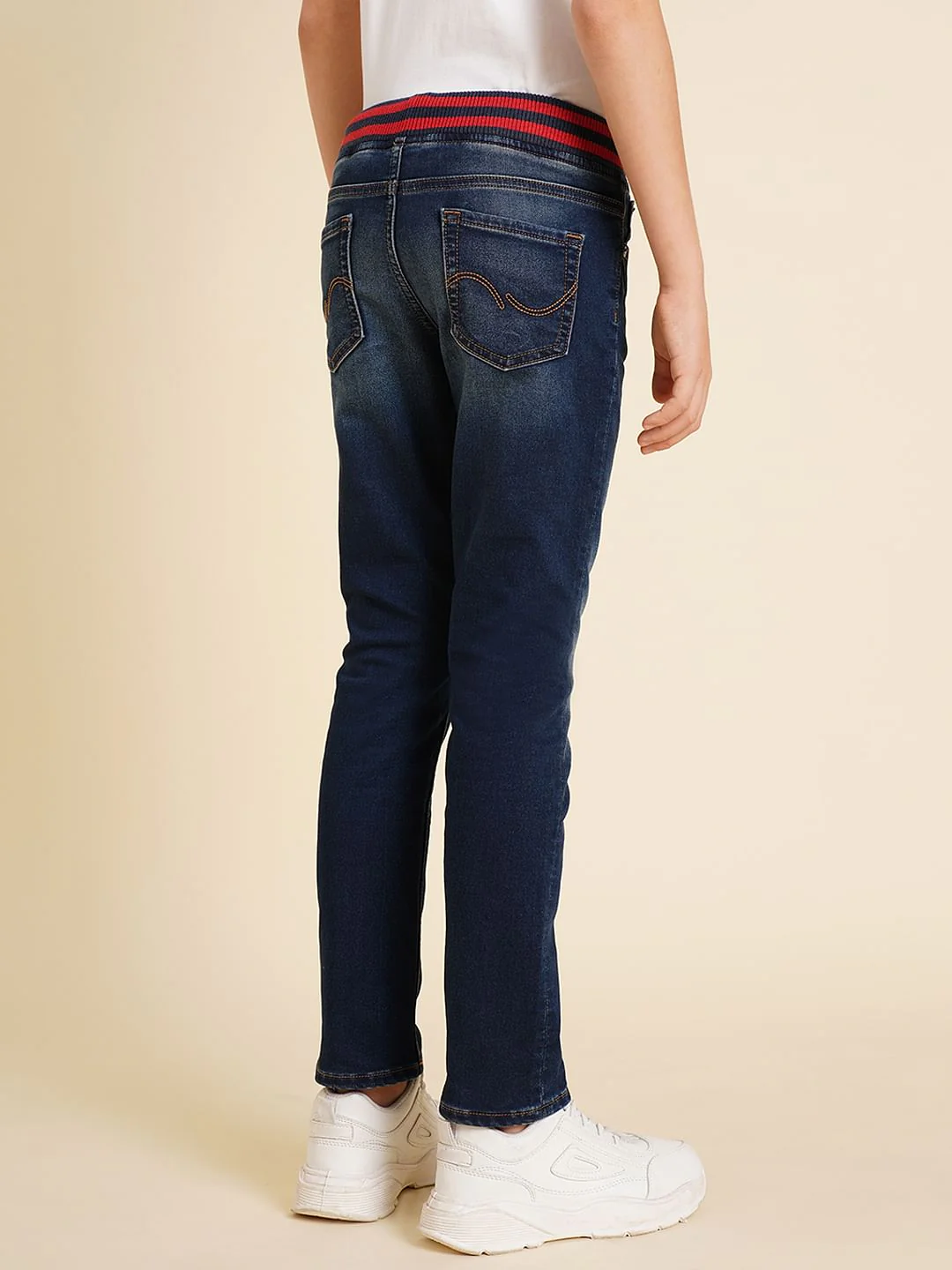 Boys Blue Elasticated Waistband Straight Fit Jeans - Image 4