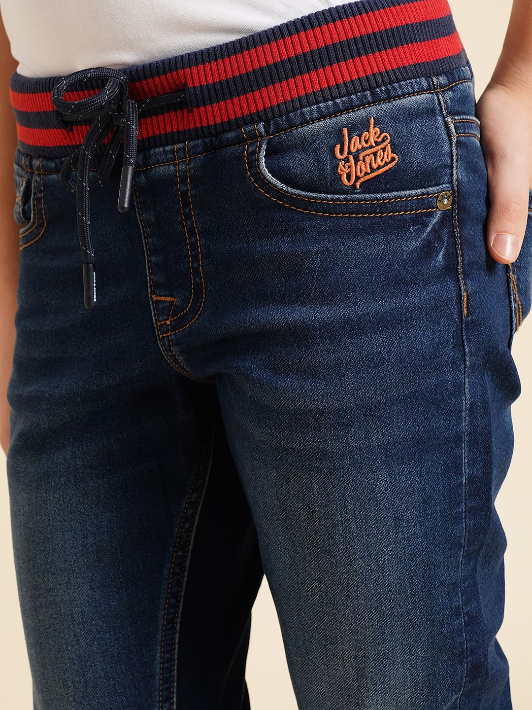 Boys Blue Elasticated Waistband Straight Fit Jeans - Image 6