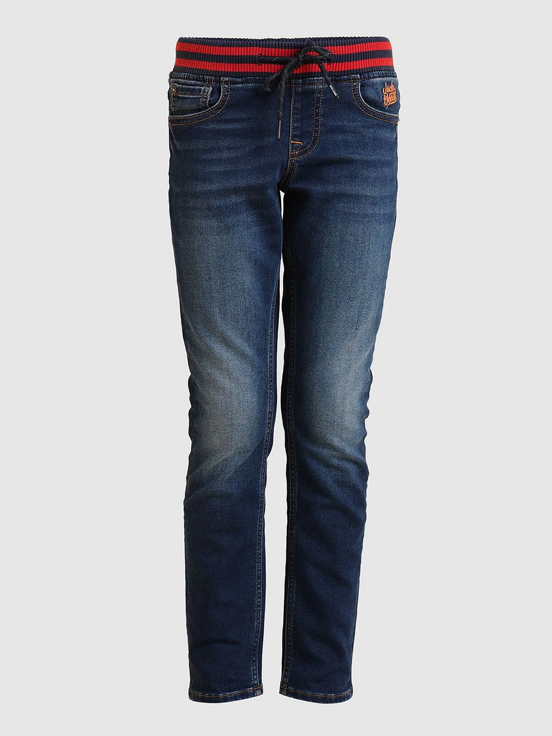 Boys Blue Elasticated Waistband Straight Fit Jeans - Image 7