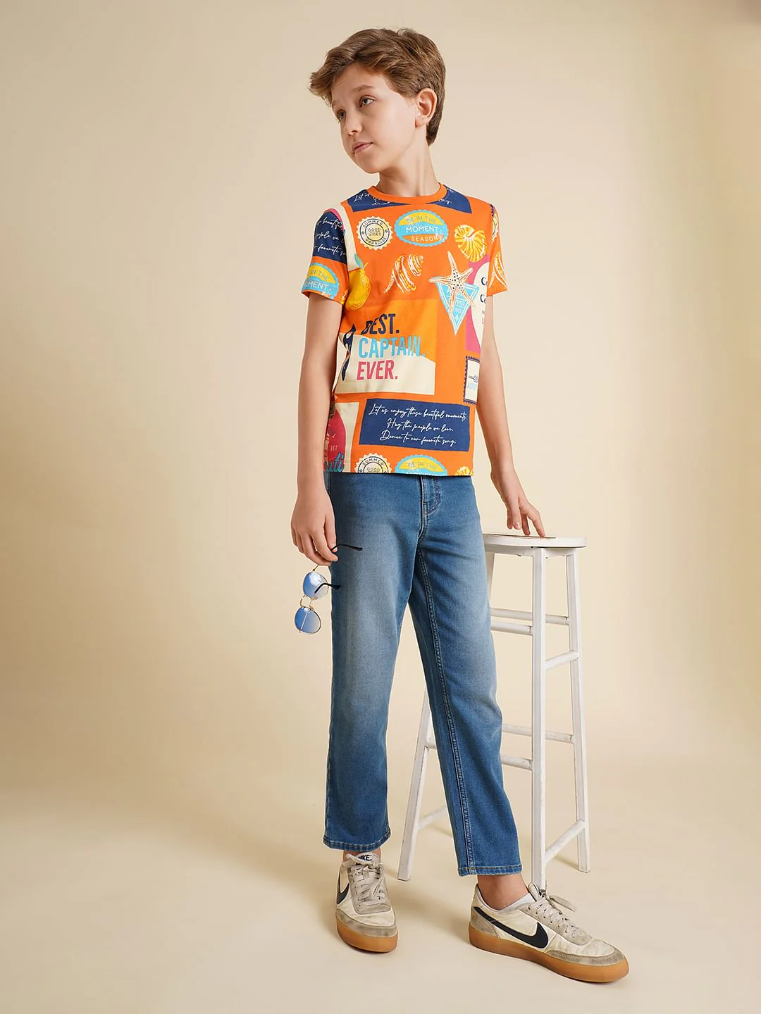 Boys Blue Washed Cotton Straight Fit Jeans