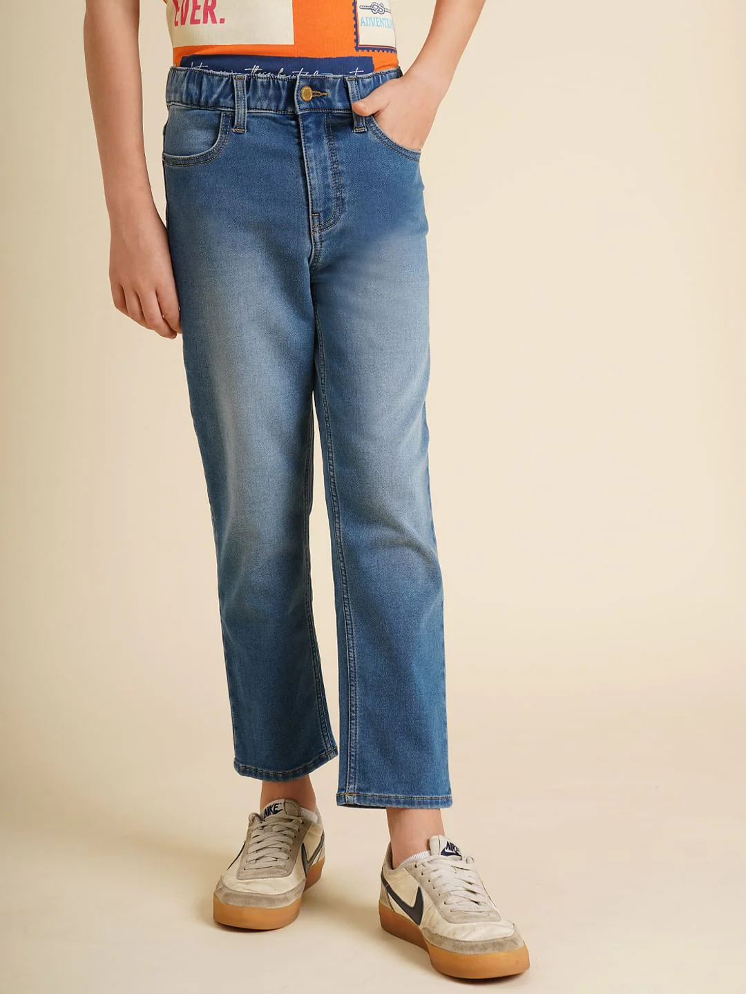 Boys Blue Washed Cotton Straight Fit Jeans - Image 2