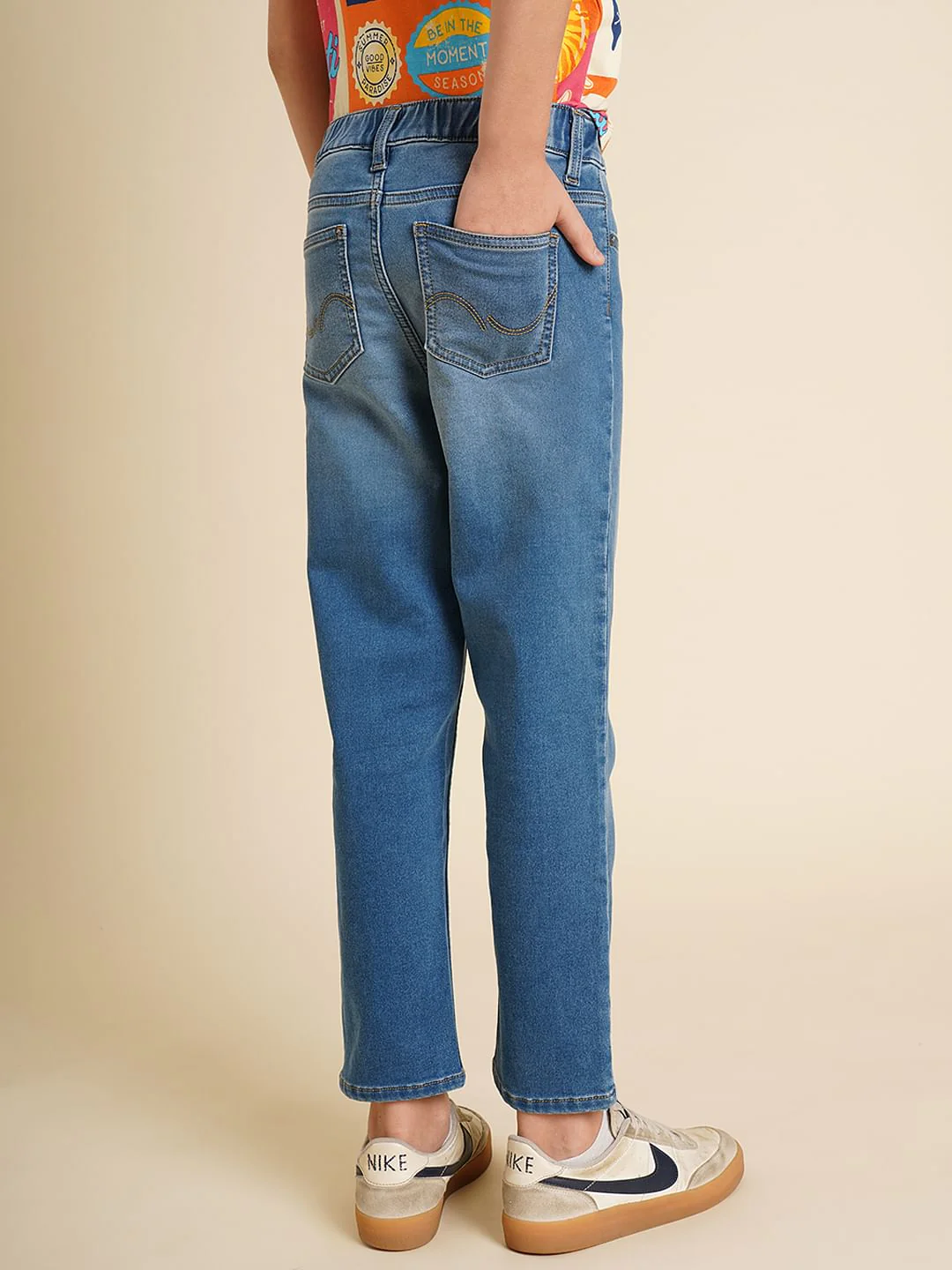 Boys Blue Washed Cotton Straight Fit Jeans - Image 4