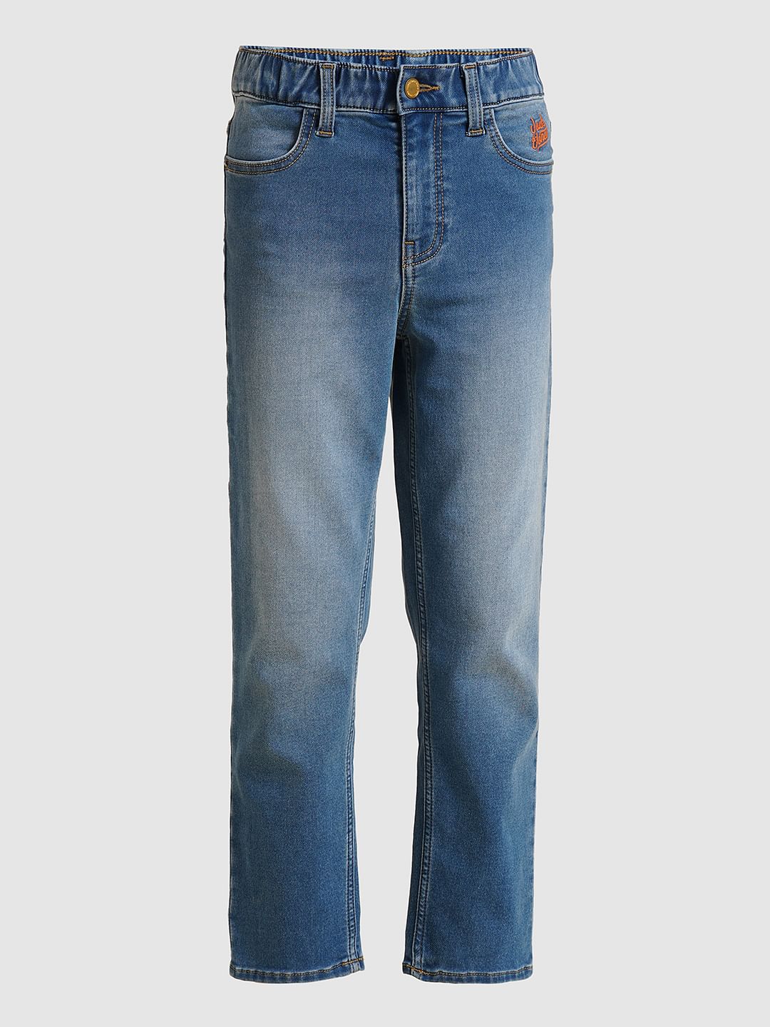 Boys Blue Washed Cotton Straight Fit Jeans - Image 7