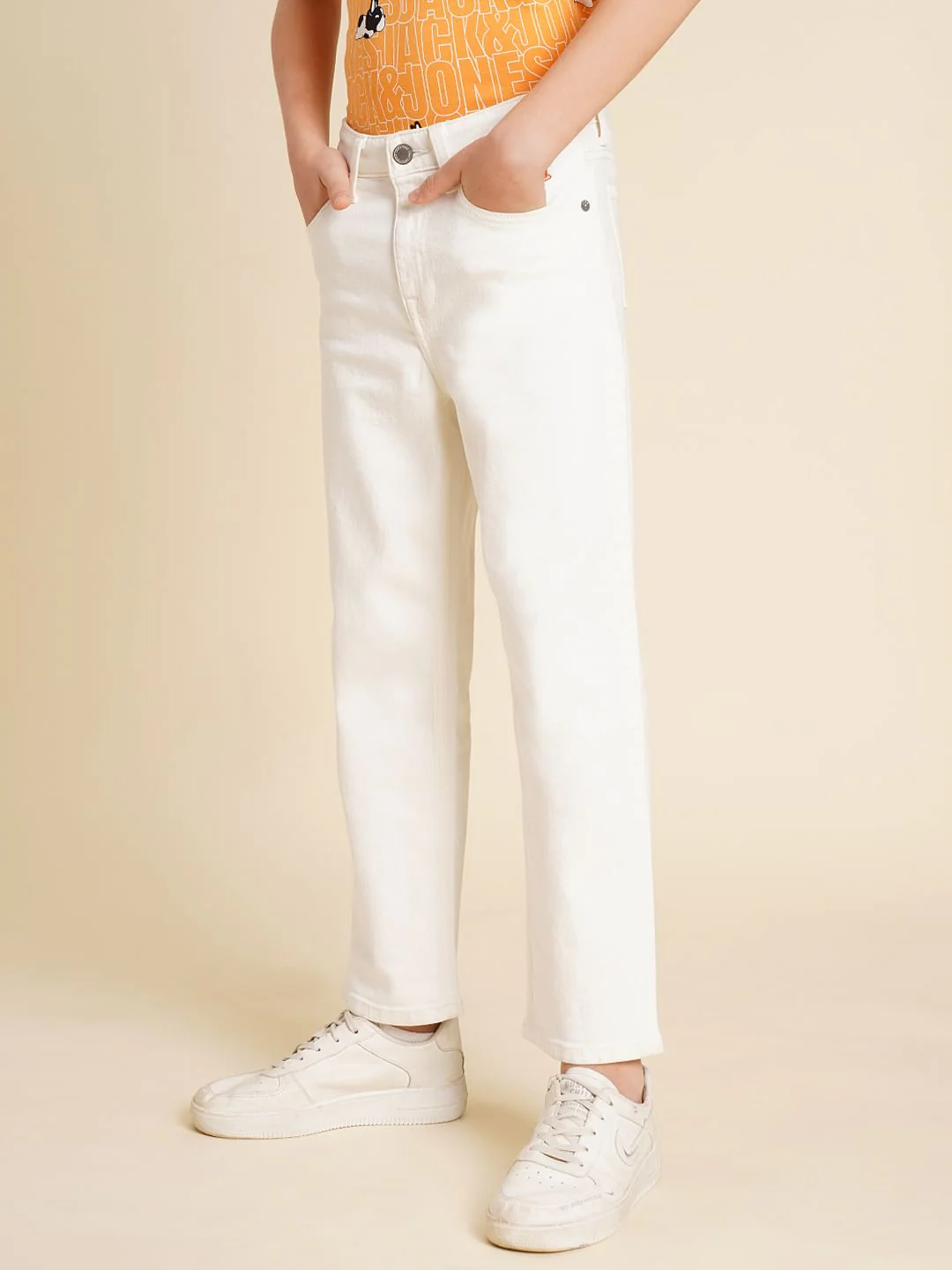 Boys White Mid Rise Cropped Comfort Fit Jeans - Image 3