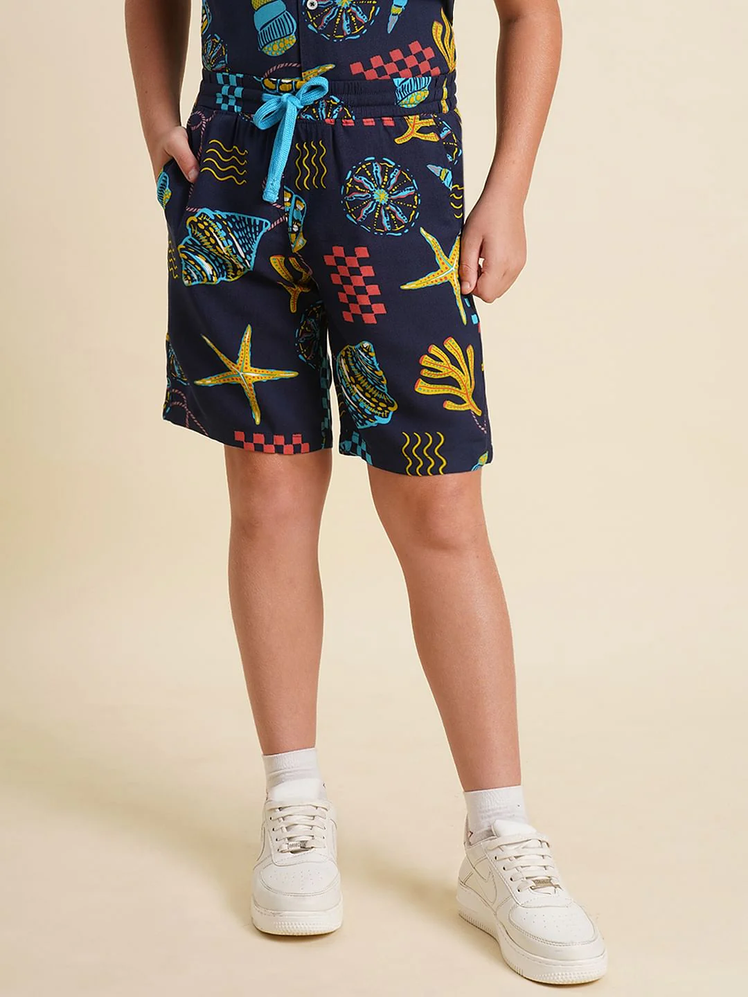 Boys Blue Printed Co-ord Set Shorts - Image 2