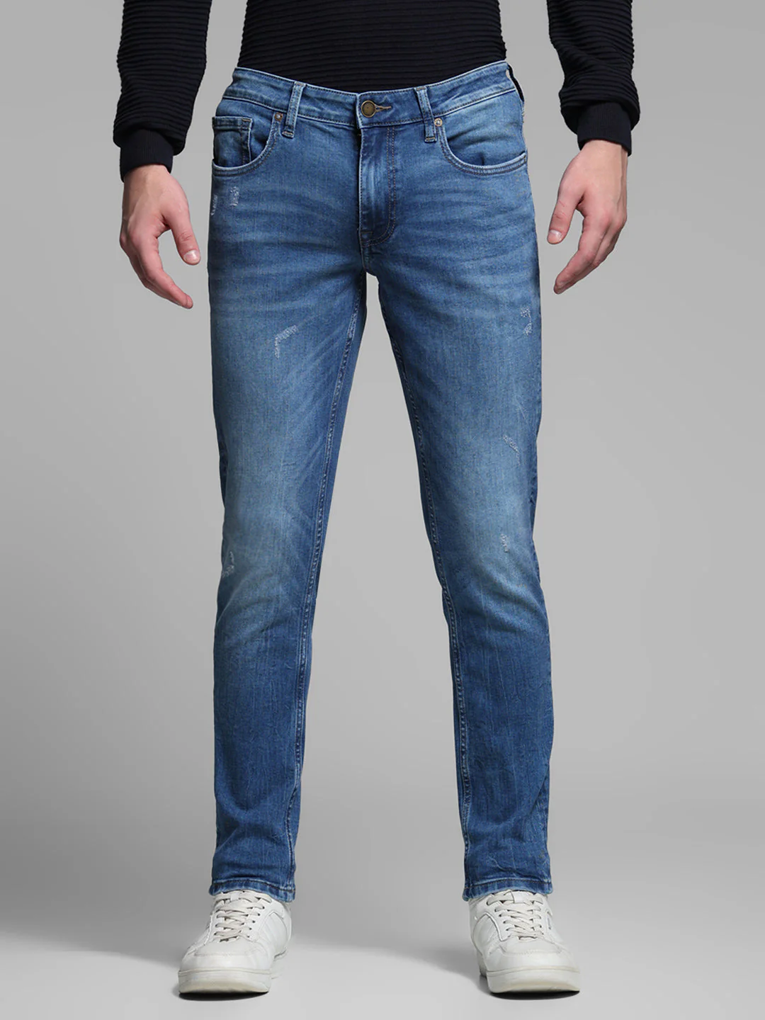 Washed Brak Slim Fit Jeans - Blue - Image 8