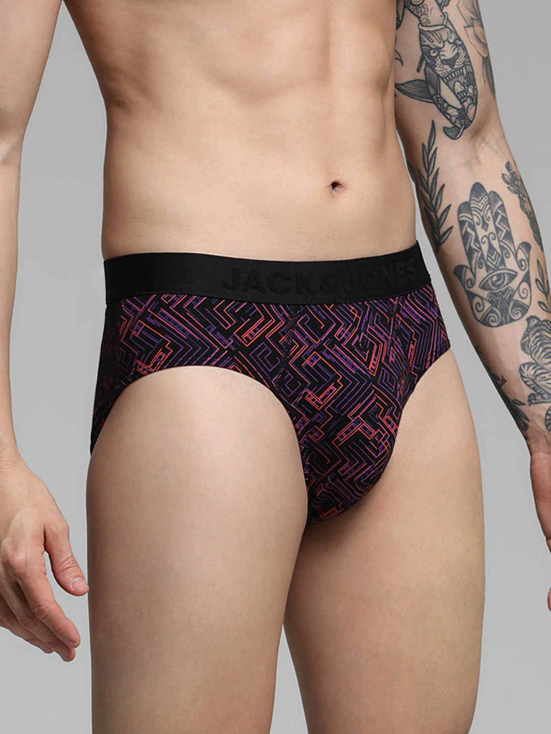 Black Abstract Print Briefs - Image 2