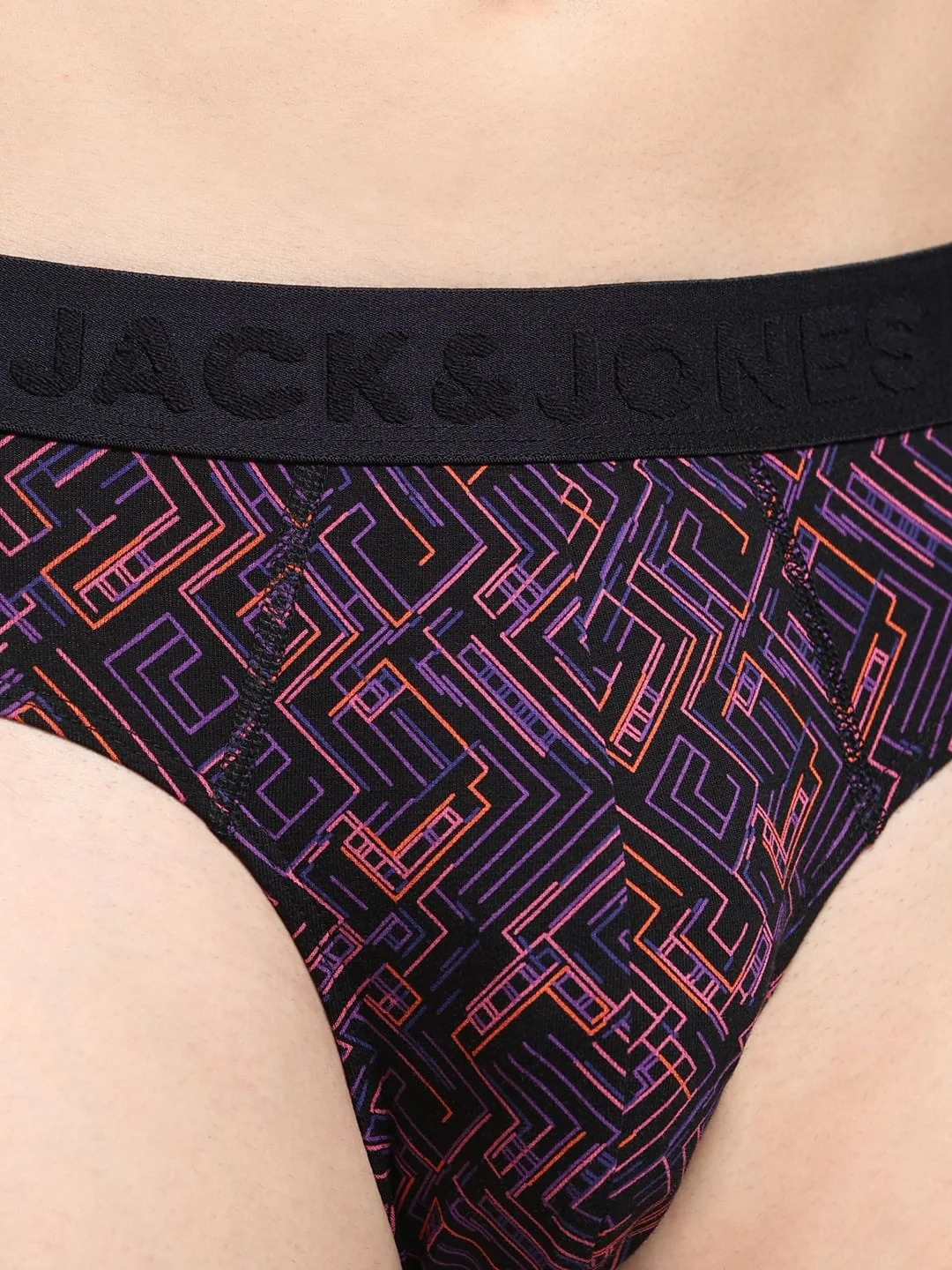 Black Abstract Print Briefs - Image 4