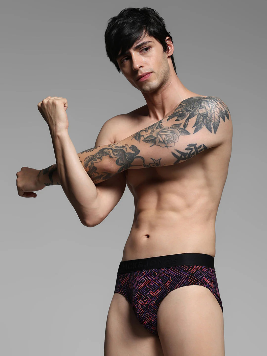Black Abstract Print Briefs - Image 5