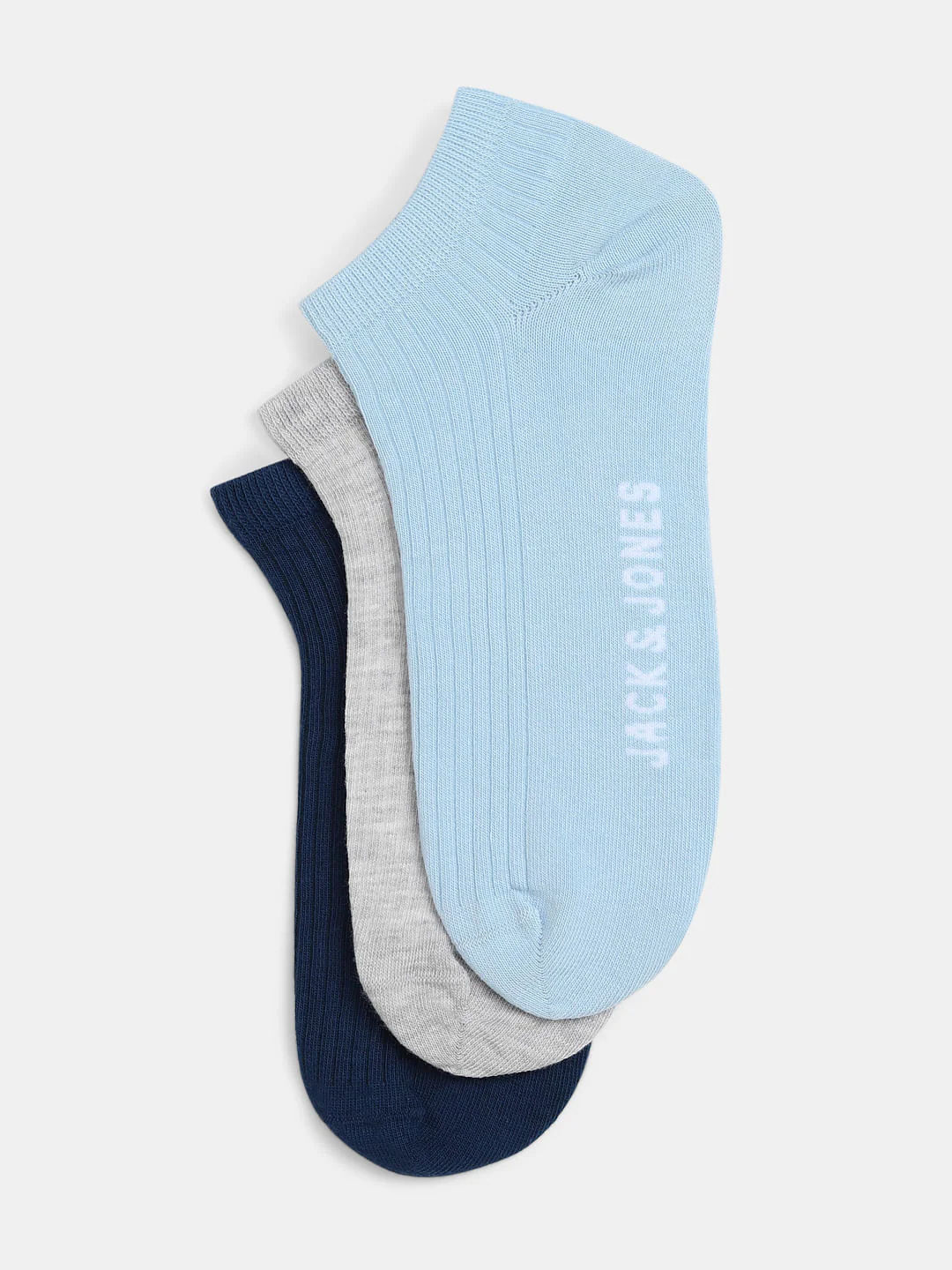 Pack of 3 Logo Print No Show Socks - Grey, Light Blue, Dark Blue